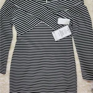 Macy's Black and White Striped Off-Shoulder Long Sleeve Dress